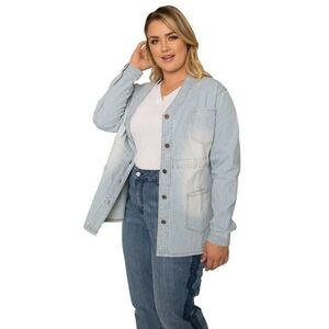 Women's Plus Size Pinstripe Denim Collarless Jacket by Standards & Practices